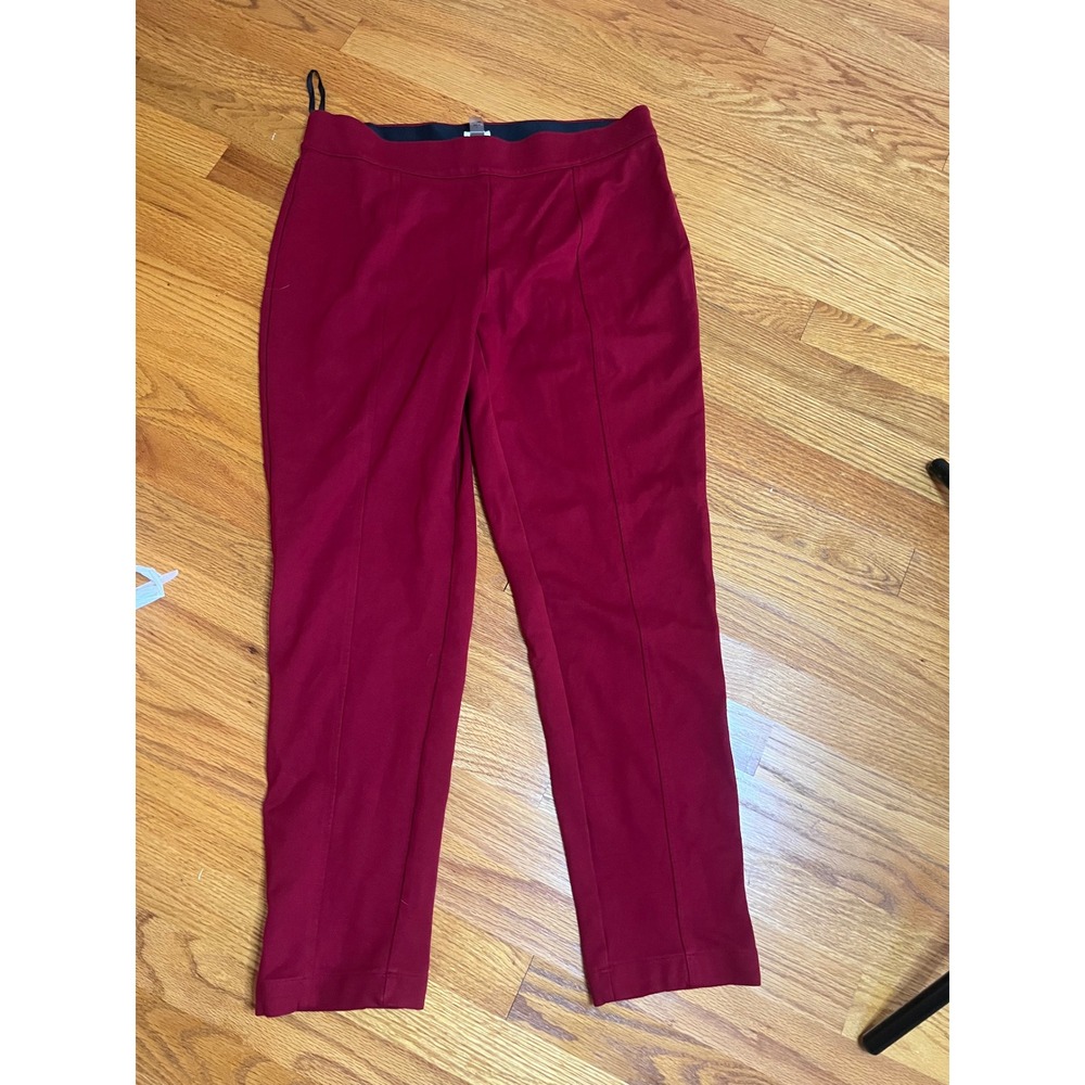Anne Klein Womens Red Pintuck Front Pull On Slim Leg Pants Size Large Burgundy